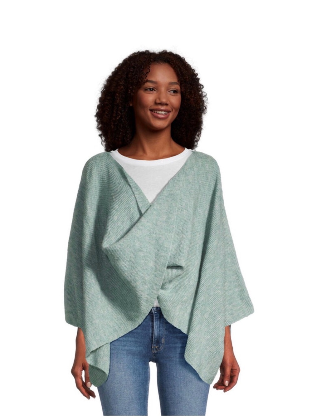 NWT World Market Sage Green Recycled Twisted Poncho Sweater One Size Cozy